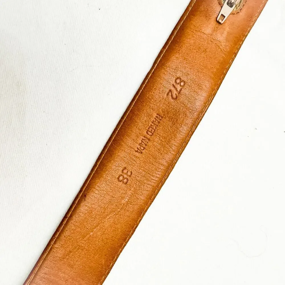 Brown Leather Belt Hidden Inside Pocket Zippered Silver Buckle Size 42